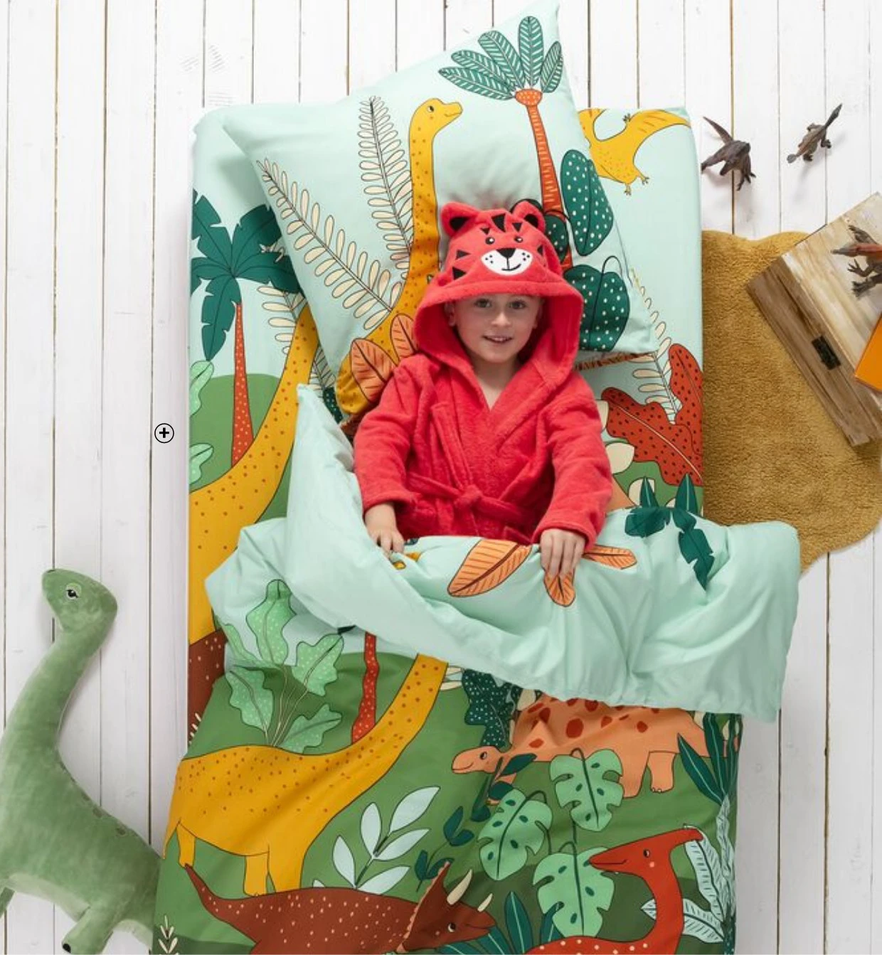 Linge de lit enfant Jurassi en coton Linge de lit Colombine des Petits® enfant imprimé dinosaure 1 personne en coton Oeko-Tex® vert pas cher | Blancheporte