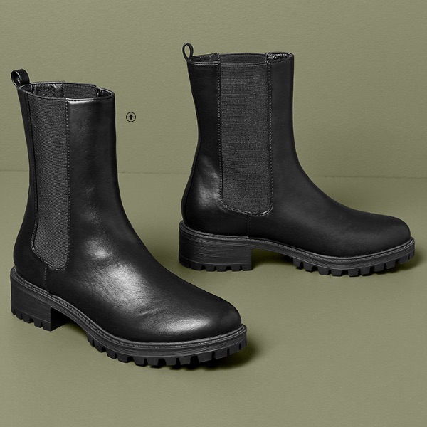 Hoge, zwarte boots voor dames met elastieken en brede, gekartelde zool, goedkoop | Blancheporte