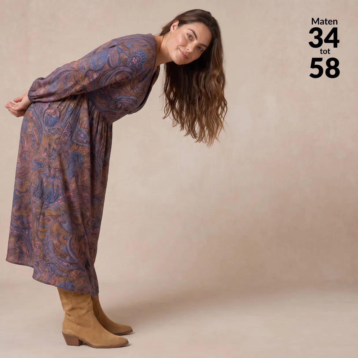 Lange jurk met V-hals, crêpe met Indiase bloemenprint - Blog Blancheporte
