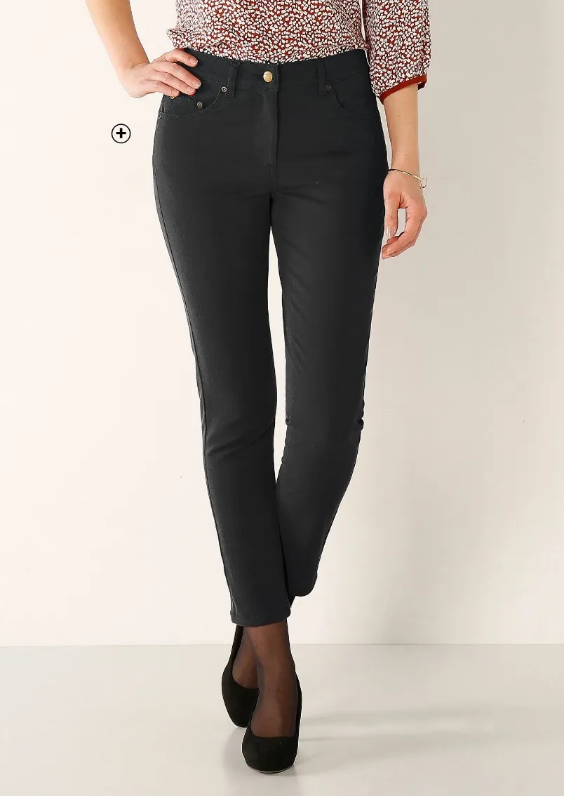 Tapered 7/8-broek voor dames in effen zwarte stretchstof, goedkoop | Blancheporte