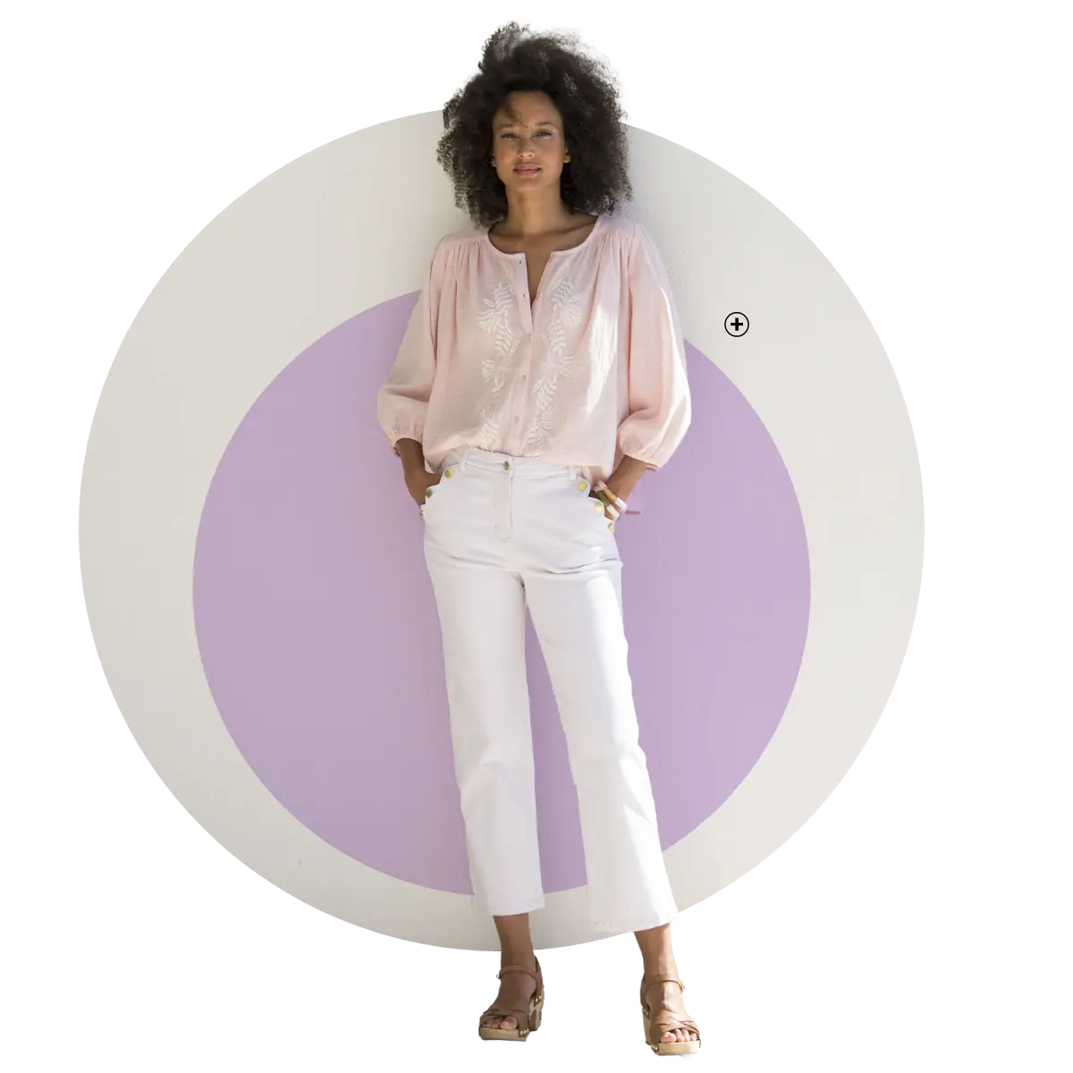 Chemisier brodé manches 3/4 aux teintes fraîches, idéal pour adopter les couleurs mode femme printemps-été 2025 | Blancheporte