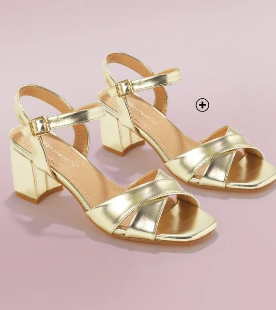 Sandalen voor dames met hak en gekruiste riempjes in goudkleur, goedkoop | Blancheporte