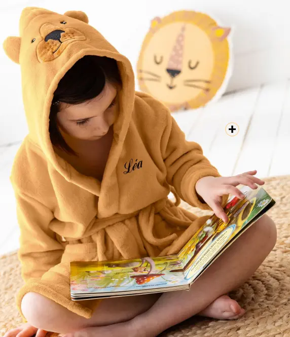 Kinderbadjas in microvezel met kap en beermotief, personaliseerbaar voor een uniek geschenk | Blancheporte