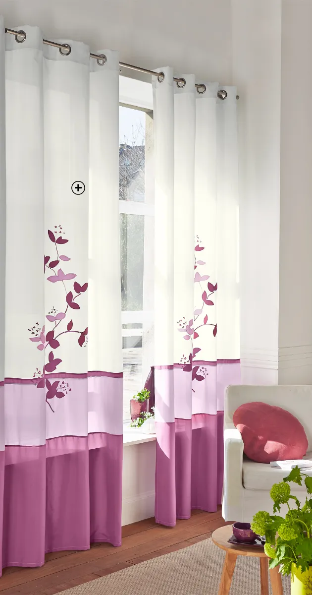 Voilepaneel microvezel, geborduurd orchidee-motief, ringen, kleur paars - Blog Blancheporte