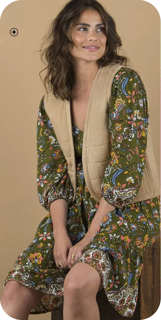 Mouwloos gewatteerd jasje in katoengaas, comfort en lichtheid op een lange jurk | Blancheporte