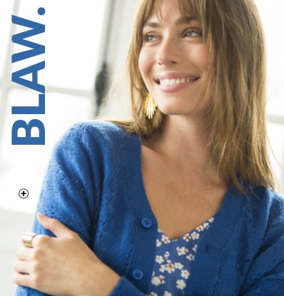 Kort damesvest met knopen in blauw fantasietricot, goedkoop | Blancheporte
