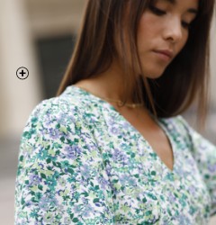 Soepele damesjurk met knopen en groen-blauwe print, goedkoop | Blancheporte