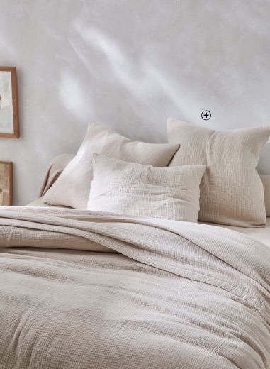 Parure linge de lit beige uni triple gaze de coton Oeko-Tex® Colombine® pas cher - Blancheporte