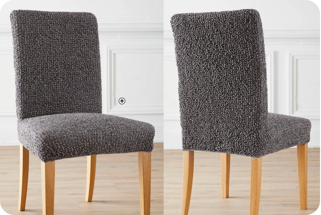 Grijze, bi-elastische microvezelhoes met wafelstructuur: de perfecte keuze om uw stoel stijlvol te bekleden.