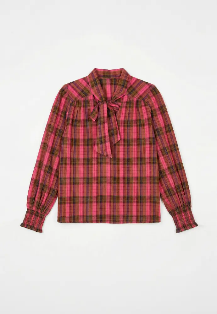 Blouse à lavallière manches longues à carreaux - Blancheporte.fr