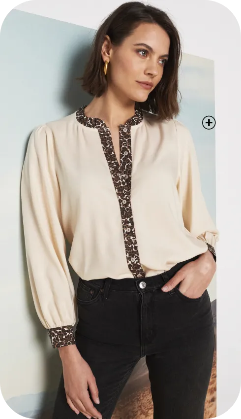 Blouse met volantkraag en luipaardprint, elegante combinatie van chic en gedurfde motieven voor herfst winter 2025 | Blancheporte