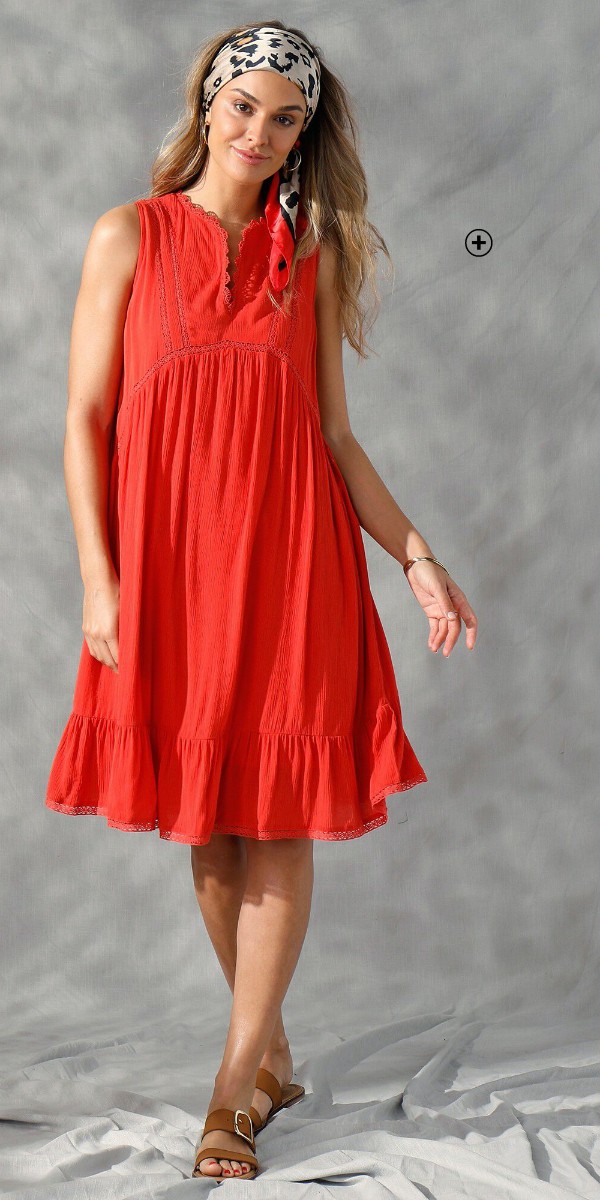 Robe femme unie sans manches avec découpes en macramé orange pas cher | Blancheporte