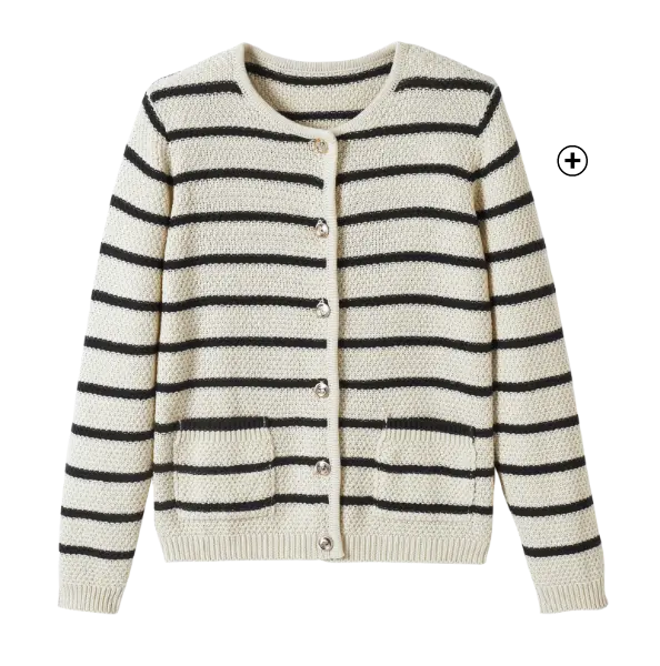 Gestreepte cardigan met officiersknopen, structurerend en chic op een lange rok | Blancheporte