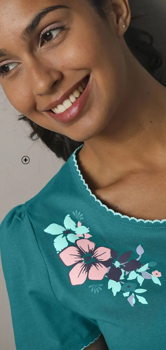 T-shirt de pyjama manches courtes avec encolure imprimée bucolique, coloris blanc | Blancheporte