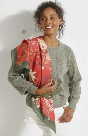 Made in France' sjaaltje voor dames met plantaardige print van 100x100cm, goedkoop | Blancheporte
