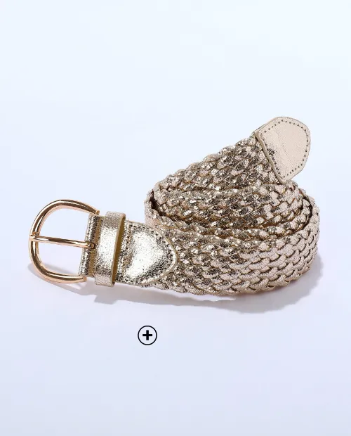 Gevlochten riem met ovale gesp in zwart, een trendy accessoire om een trui-jurk te structureren | Blancheporte
