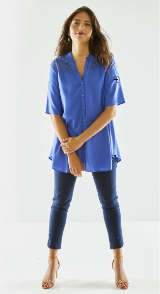 Tuniek met Tunesische hals en knopen Effen damestuniek met Tunesische hals en knopen, goedkoop | Blancheporte