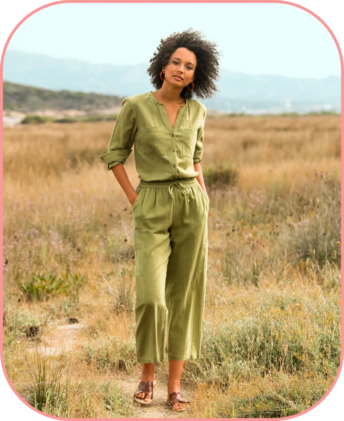 Wijde 7/8-broek voor dames in groen linnen met elastische taille, goedkoop | Blancheporte soldendeals