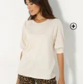 Ecru T-shirt voor dames met wijd model en pofmouwen, goedkoop | Blancheporte