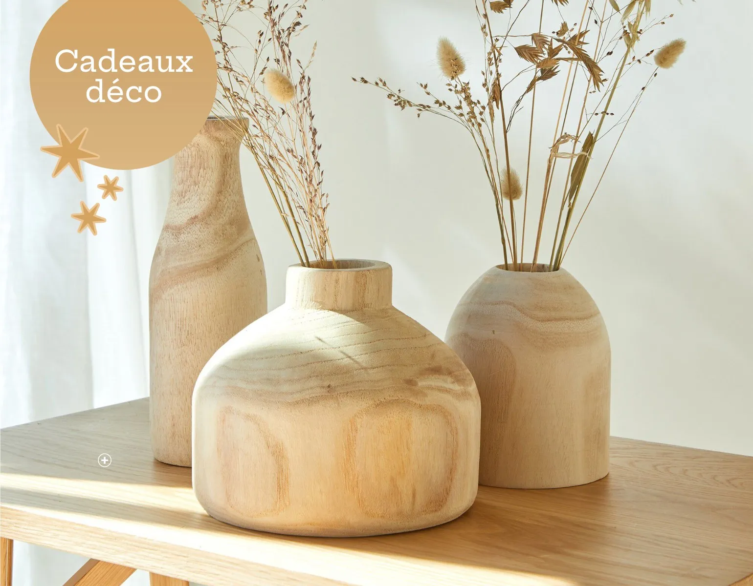 Grand vase en bois brut forme bonbonne 15cm pas cher | Blancheporte