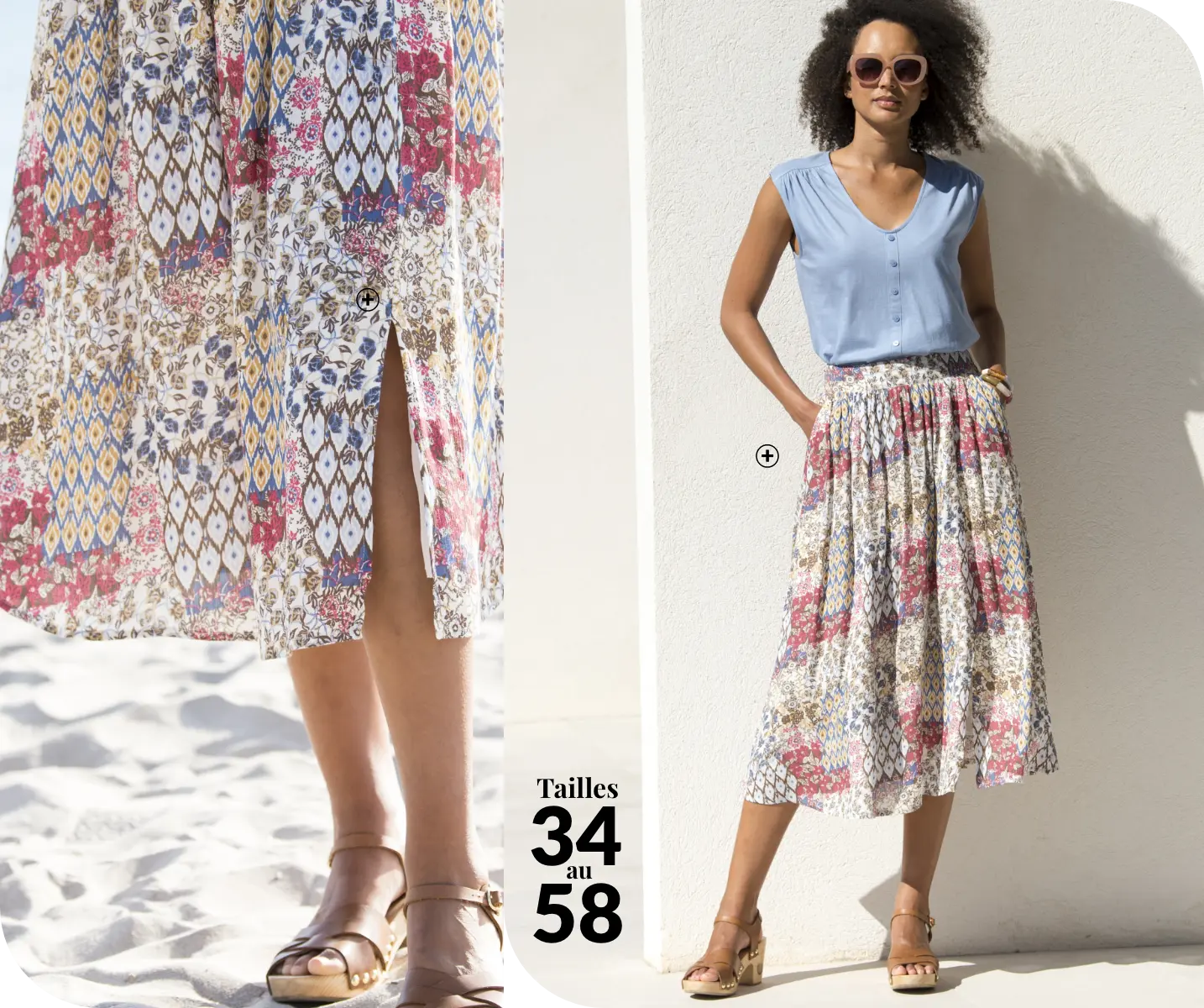Jupe longue en crêpon imprimé, idéale pour un look fluide et bohème | Blancheporte