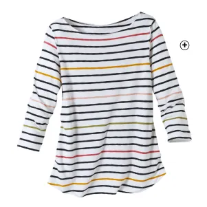 T-shirt marinière rayé à manches 3/4, idéal pour un look marin chic avec une salopette | Blancheporte