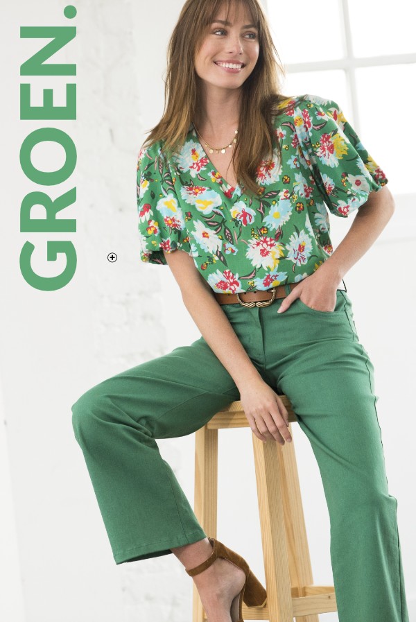 Groene damesbloes met korte pofmouwen en bloemenprint, goedkoop | Blancheporte