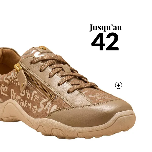 Baskets imprimées zippées et lacées en cuir grande largeur, idéales avec une robe | Blancheporte