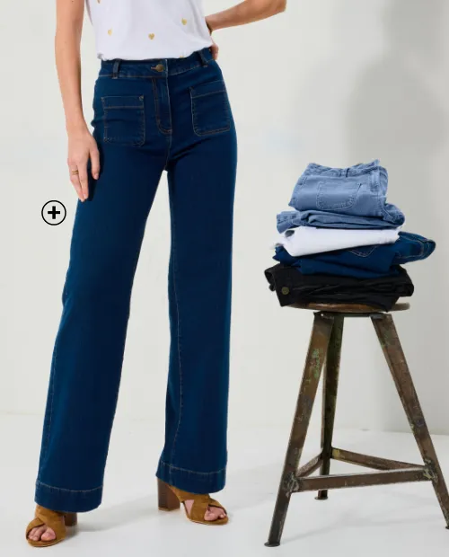 Plus size jeans in wijd model met hoge taille - speciaal voor grote lengtes | Blancheporte