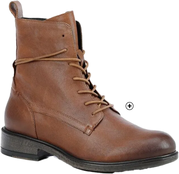 Boots voor dames met veters en bovenwerk in bruin leer, goedkoop | Blancheporte