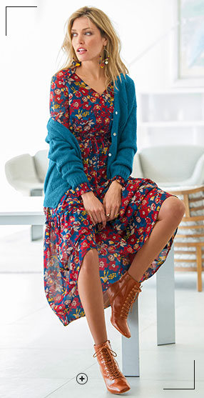 Romantische look met lange jurk en bottines Look met lange jurk van voile en laaggeprijsde leren bottines – Blancheporte