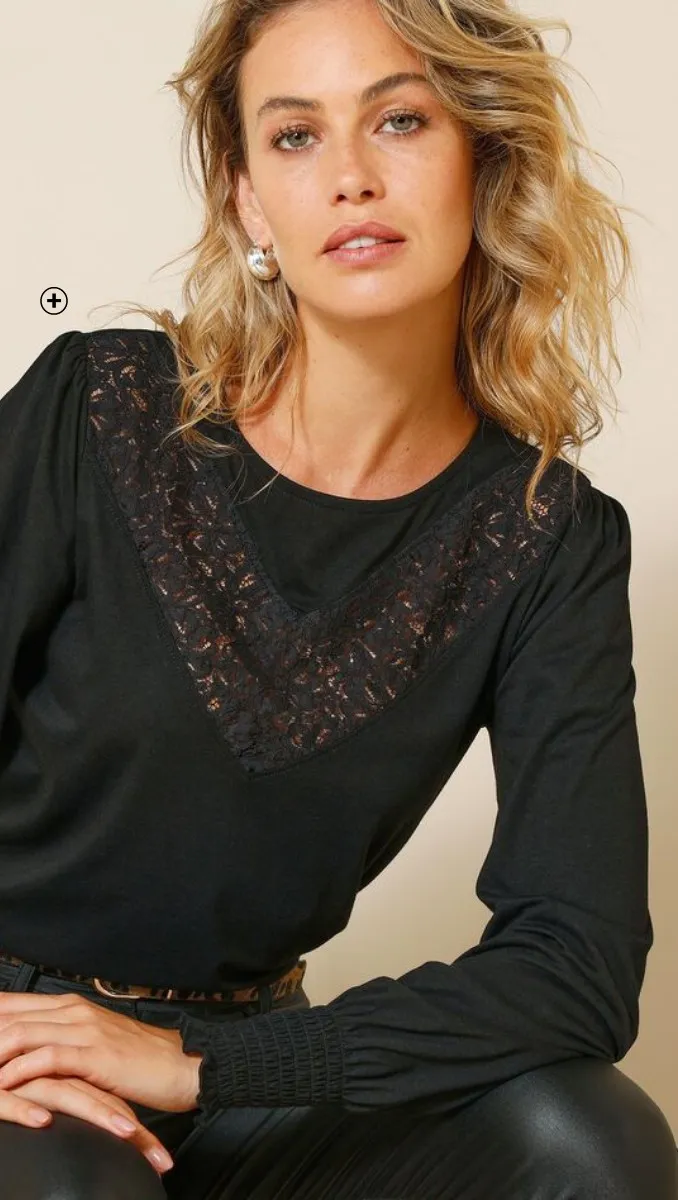 T-shirt voor dames in effen zwart met lange mouwen, goedkoop | Blancheporte