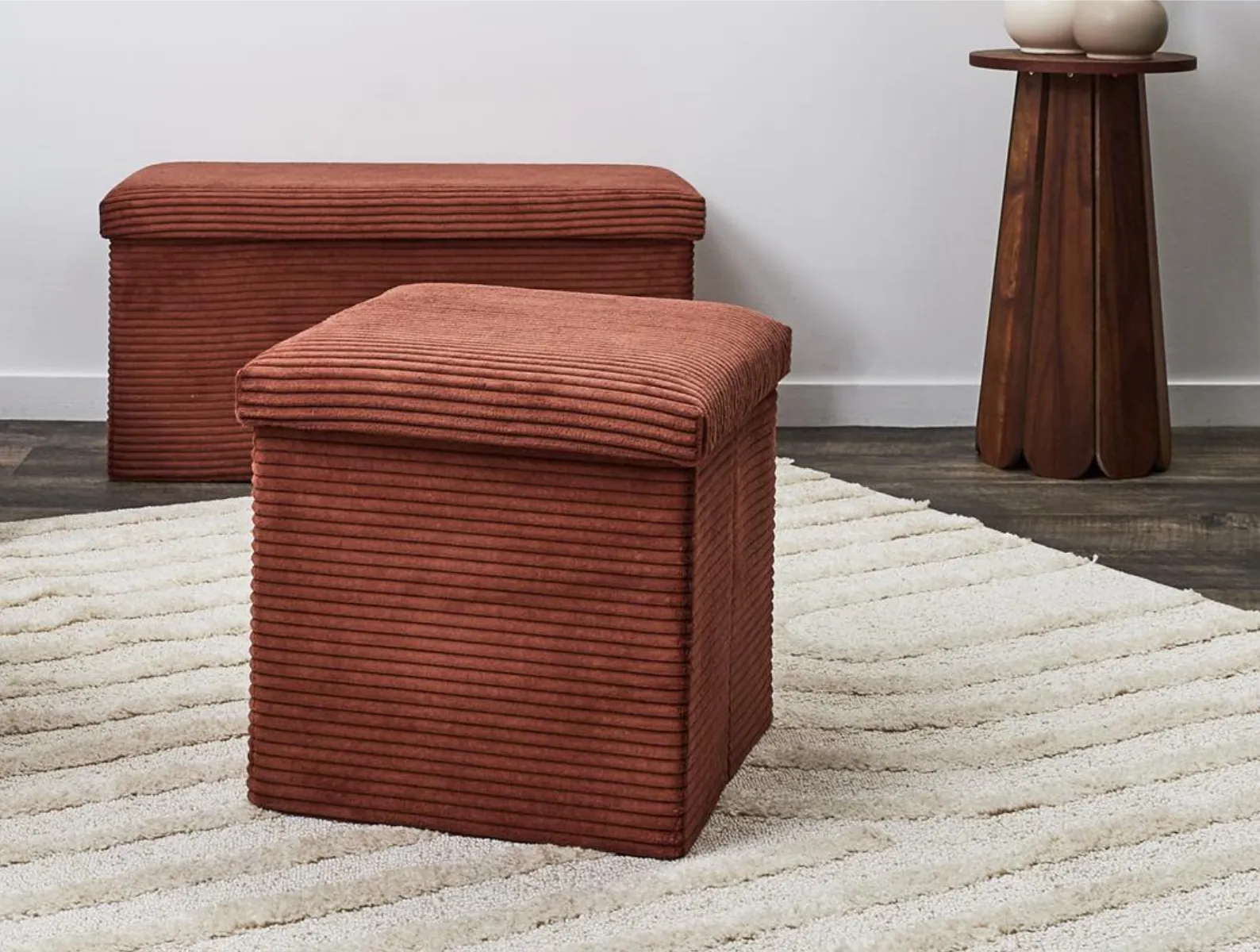 Coffre pouf terracota pliable avec revêtement en tissu côtelé - Blog Blancheporte