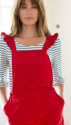 Salopette femme à bretelles volantées rouge pas cher | Blancheporte