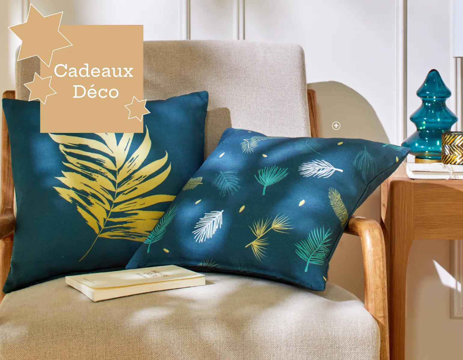 Lot de 2 housses de coussin avec motif feuillage, touche naturelle pour le salon | Blancheporte
