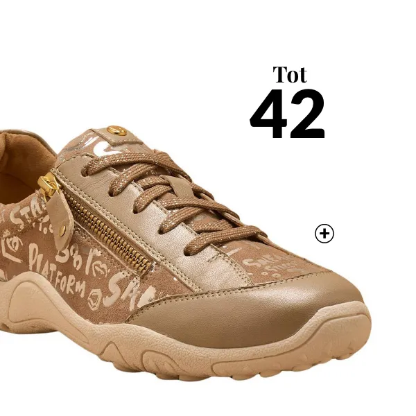Bedrukte leren sneakers met rits en veters, grote breedte, ideaal met een jurk | Blancheporte