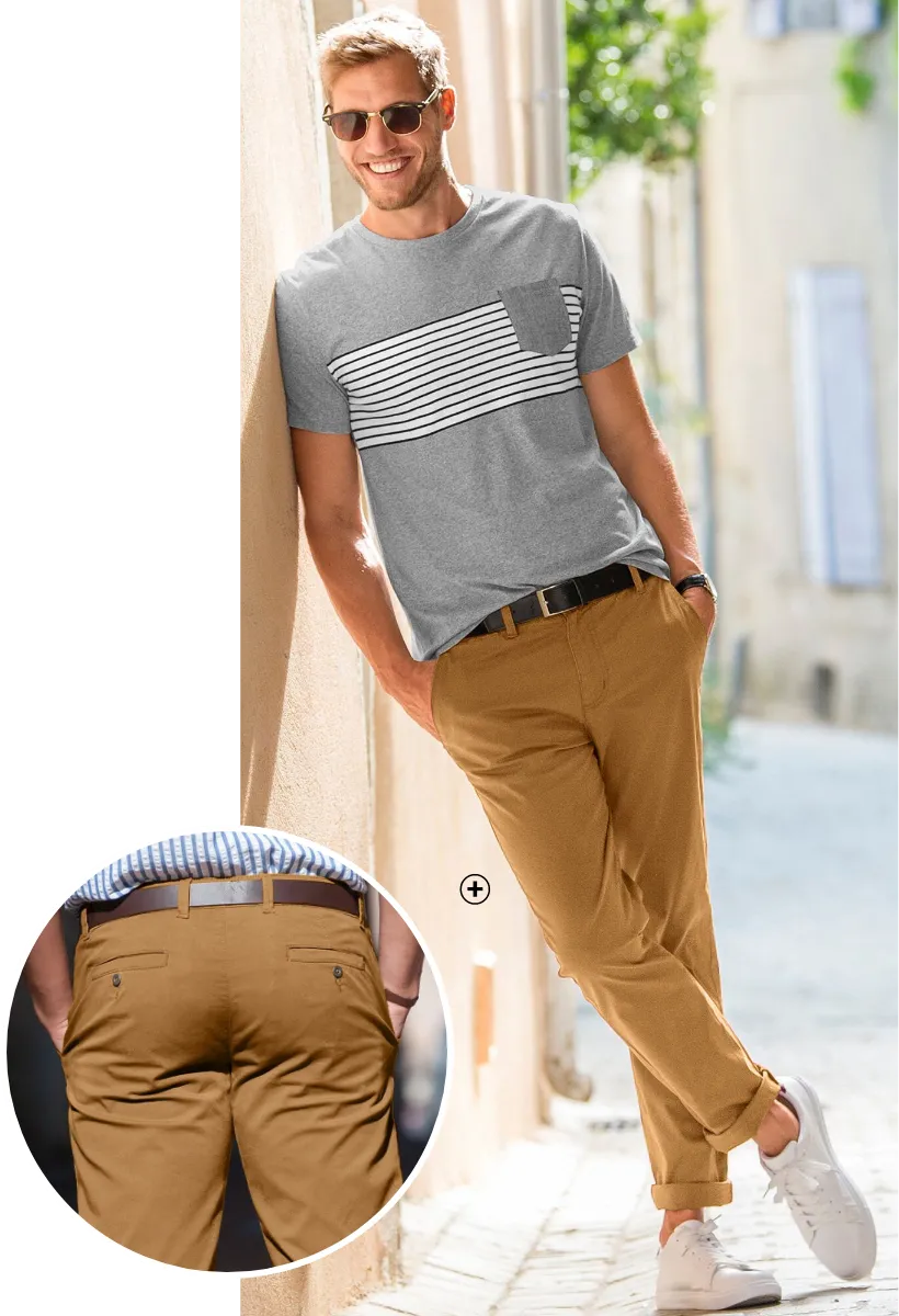 Pantalon chino uni serge stretch pour homme, grand confort, look soigné pas cher | Blancheporte