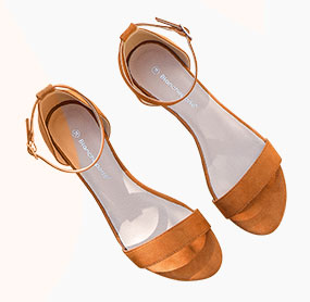 Bruine sandalen met sleehak en enkelriempje in suèdine, goedkoop - Blancheporte