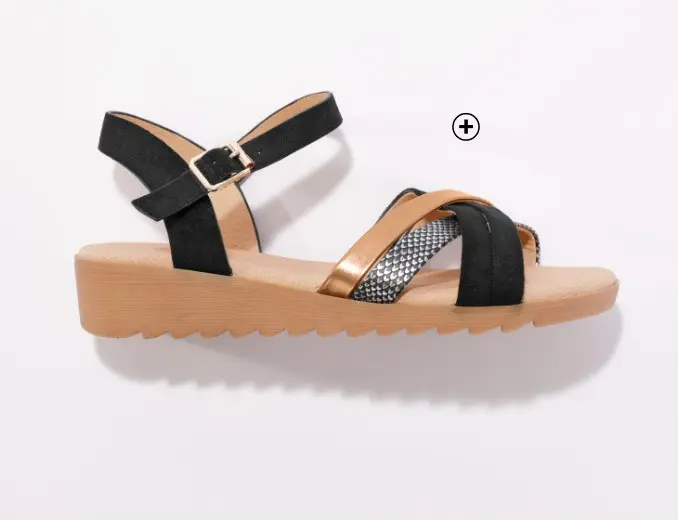 Sandalen voor dames met meerdere riempjes en sleehak in zwart, goedkoop | Blancheporte