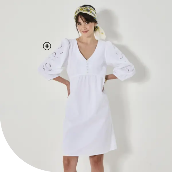 Robe courte évasée avec détails en broderie anglaise – Blanc | Blancheporte