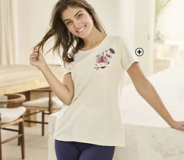 Tee-shirt de pyjama à manches courtes, coloris gris chiné clair, idéal pour un look mix and match pyjama | Blancheporte