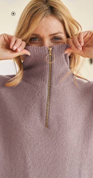 Taupe tuniektrui voor dames in tricot met lange mouwen en truckerskraag met rits, goedkoop - Blancheporte