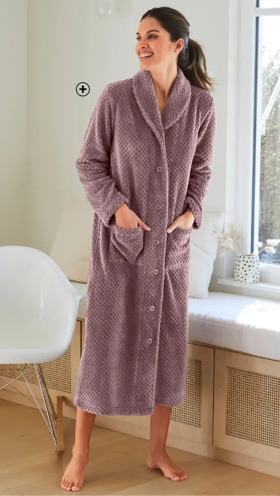 Badjas van fleece stof met sjaalkraag, 120 cm lang voor maximaal comfort | Blancheporte