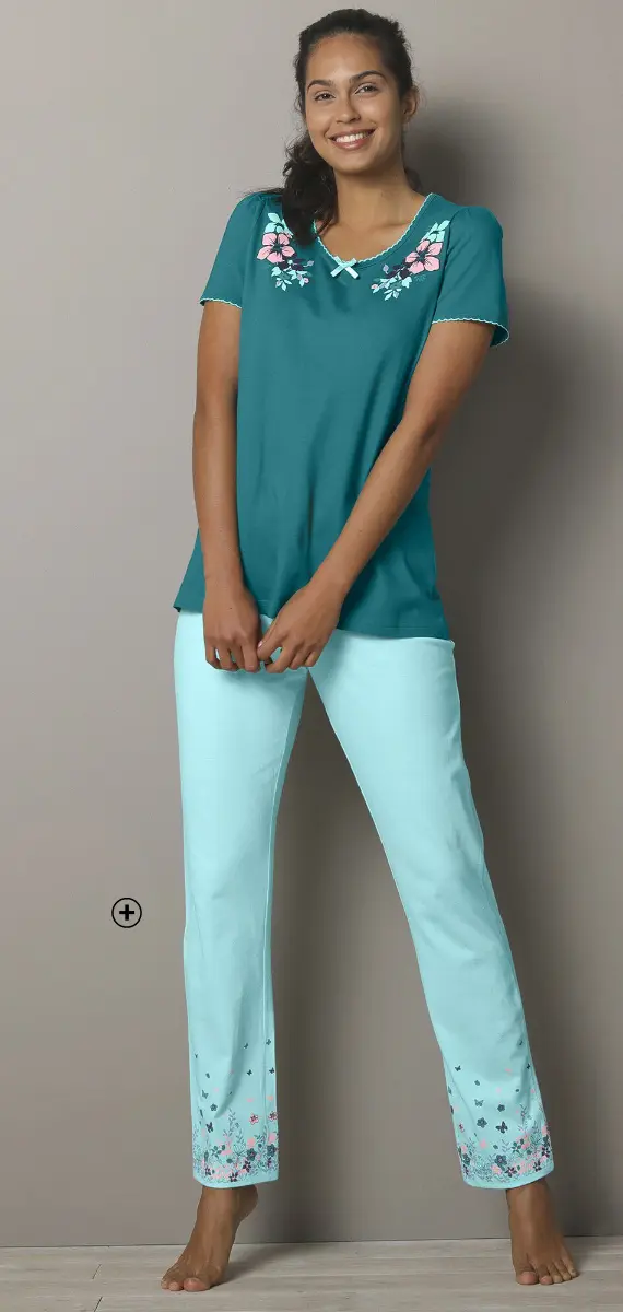 Pantalon de pyjama en coton jersey avec base imprimée bucolique, coloris bleu marine | Blancheporte