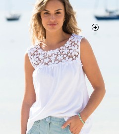 Débardeur macramé femme blanc pas cher | Blancheporte