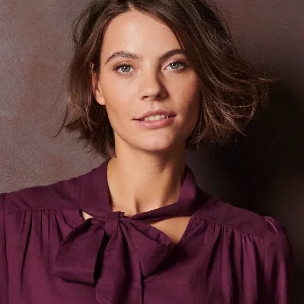 Blouse à lavallière, manches longues, bordeaux - Blog Blancheporte