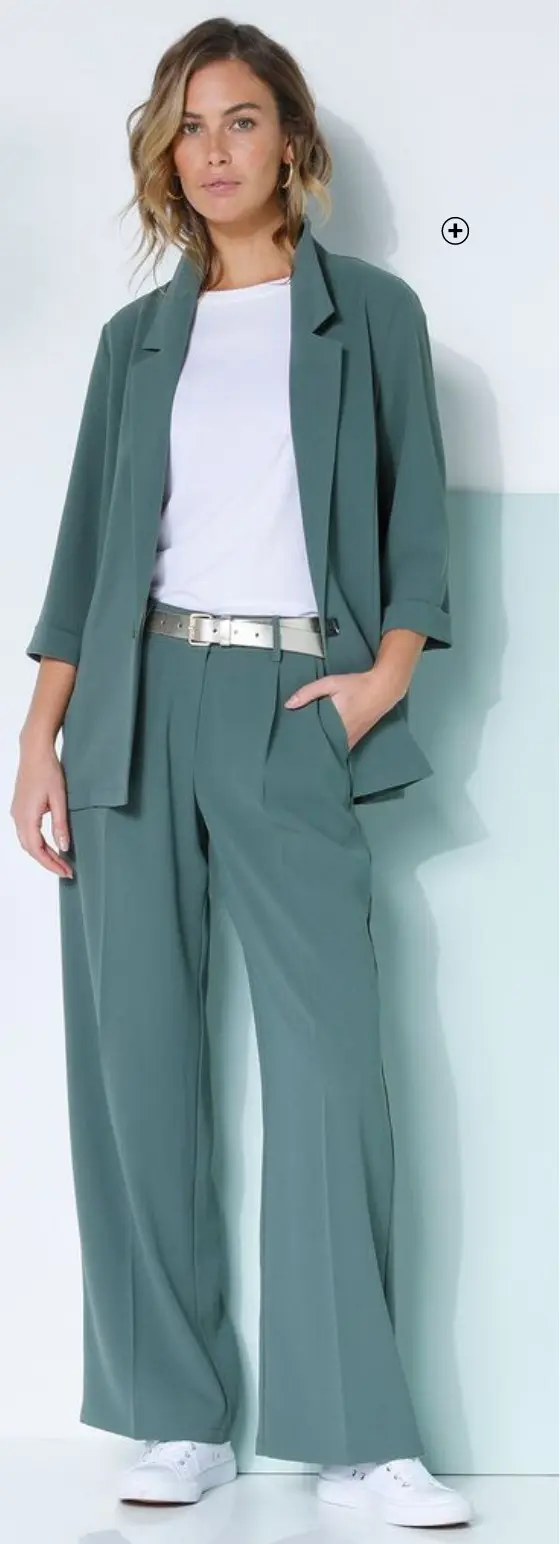 Veste tailleur bleu vert femme à manches 3/4 pas cher | Blancheporte