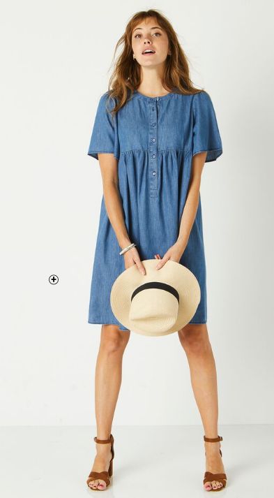 Robe évasée en denim léger Robe femme évasée en denim léger 100% coton bleached pas cher | Blancheporte