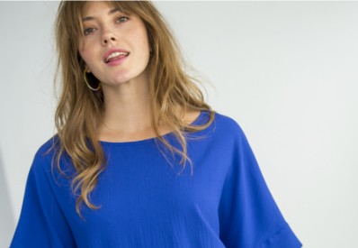 Effen damesjurk in hoesmodel met korte mouwen in groene textuurstof, goedkoop | Blancheporte