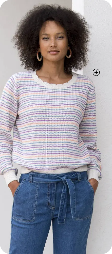 Trui met veelkleurige strepen in patenttricot, een modern design om er chic bij te lopen met een trui | Blancheporte